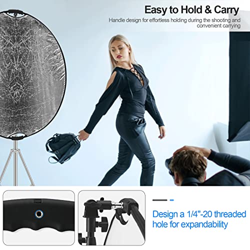 Wellmaking 43Inch/110cm Photography Light Reflector, Portable Foldable 5 in 1 Diffuser Reflectors with Bag & tilt Adapter for Studio & Outdoor Lighting-Translucent, Silver, Gold, White and Black - size: 43 Inch (110cm)