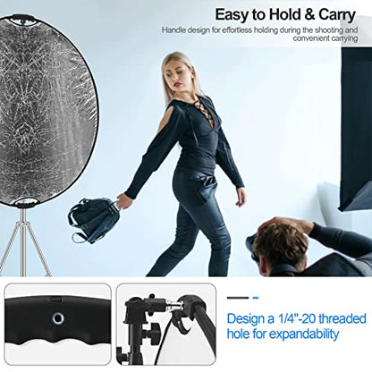 Wellmaking 43Inch/110cm Photography Light Reflector, Portable Foldable 5 in 1 Diffuser Reflectors with Bag & tilt Adapter for Studio & Outdoor Lighting-Translucent, Silver, Gold, White and Black - size: 43 Inch (110cm)