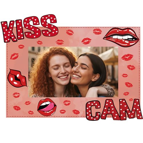 RattanView Large Size Wedding Poto Booth Props, 31.5 X21.6in Kiss Cam Frame Cardboard Cutout Valentines Photo Booth Photography for Galentines Day Party Wedding Birthday Decorations(Lip Print) - style: Lip Print