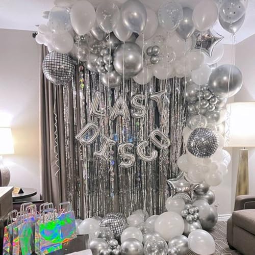 HILAVO 22 Inch Large 4D Metallic Silver Disco Ball Balloon with Explosion Star Foil Balloons for 70s 80s 90s Themed Party, Birthday, New Year, Graduation - color: Disco Ball Star