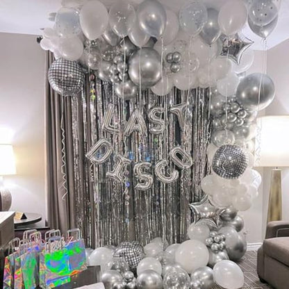 HILAVO 22 Inch Large 4D Metallic Silver Disco Ball Balloon with Explosion Star Foil Balloons for 70s 80s 90s Themed Party, Birthday, New Year, Graduation - color: Disco Ball Star