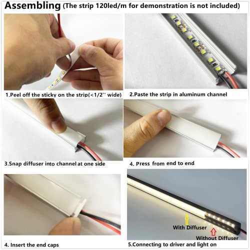THMOOTHER LED Strip U Channel Diffuser 10-Pack 6.56FT,17X7.5MM Surface Mounted Tape Light Aluminum Track with Milky Cover Cabinet,Stairs,Counter,Wall Flush Installed Low Profile - color: Silver
