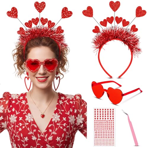 Janinka Valentines Day Heart Headband Sunglasses Set Valentines Photo Prop Galentines Party Favor Accessories for Women - style: Nine Heart