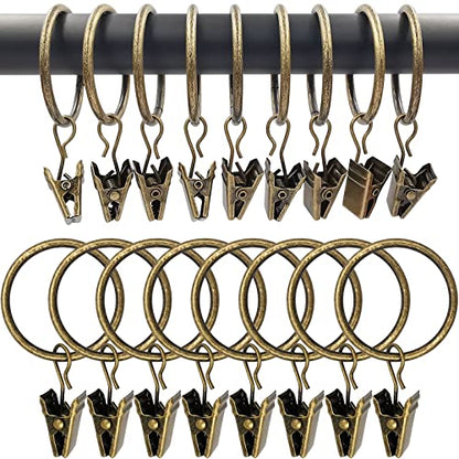 WeeksEight 100 Pack Bronze Curtain Rings with Clips, Curtain Hooks Hangers Clip Rings for Hanging Drapes Bows Hat, Drapery Rings 1.26 in I D, Fits up to 1 in Diameter Curtain Rod. - color: Bronze, size: 1.26" I D Set of 100