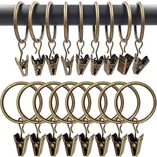 WeeksEight 100 Pack Bronze Curtain Rings with Clips, Curtain Hooks Hangers Clip Rings for Hanging Drapes Bows Hat, Drapery Rings 1.26 in I D, Fits up to 1 in Diameter Curtain Rod. - color: Bronze, size: 1.26" I D Set of 100