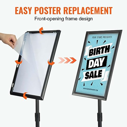 VEVOR Pedestal Sign Holder, 11 x 17 Inch Vertical and Horizontal Adjustable Poster Stand, Heavy-Duty Floor Standing Sign Holder with Round Base for Display, Advertisement, and Outdoor, Black - size: 11 X 17 Inch