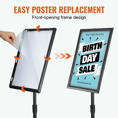 VEVOR Pedestal Sign Holder, 11 x 17 Inch Vertical and Horizontal Adjustable Poster Stand, Heavy-Duty Floor Standing Sign Holder with Round Base for Display, Advertisement, and Outdoor, Black - size: 11 X 17 Inch