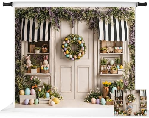 Kate Easter Backdrops for Photography Wood Door Colorful Eggs Spring Party Decorations Photo Props, 10x8ft - size: 10x8ft