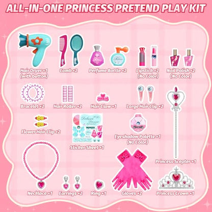 VViN Kids Vanity Set for Girls with Light & Music, Princess Vanity Table with Stool, Pretend Makeup Dresser with Crown, Scepter, Gloves & Jewelry Accessories, Toys for 3 4 5 Year Old