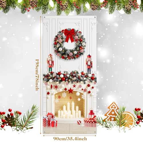 Buryeah Christmas Door Cover Decoration Christmas Fireplace Door Cover Xmas Nutcracker Banner Backdrop Photo Booth Prop Background for Winter Xmas Holiday New Year Party 6.5 x 3 Feet(Classic) - style: Classic