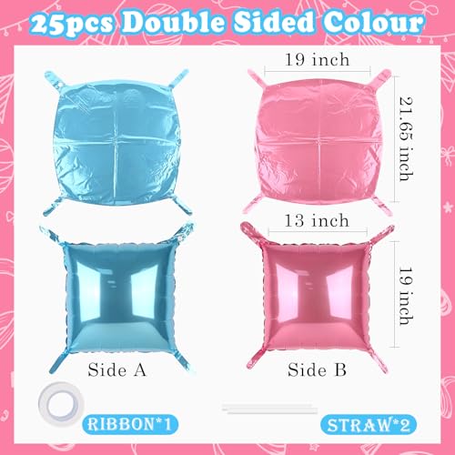 25PCS Pink Blue Square Foil Balloon Wall Backdrop Double Sided Pink and Blue Balloon Tunnel Kit for Birthday Wedding Children's Gender Disclosure Party Decorations - color: Pink+blue