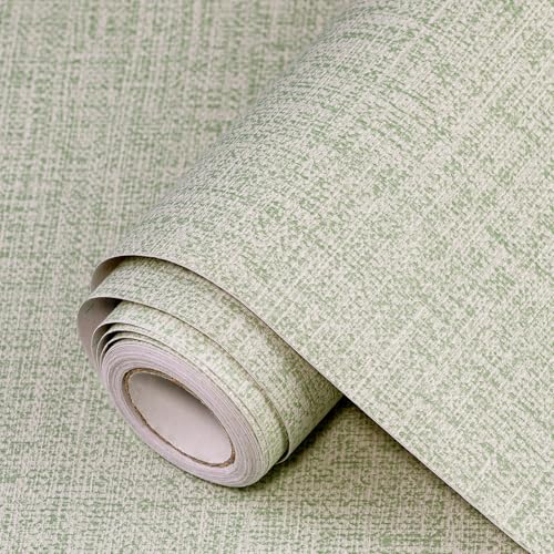 Green Grasscloth Peel and Stick Wallpaper 17.3"x300" Faux Linen Textured Contact Paper Removable Self Adhesive Vinyl Wallpaper for Bedroom Bathroom Kitchen - color: Green, size: 17.3" x 300"