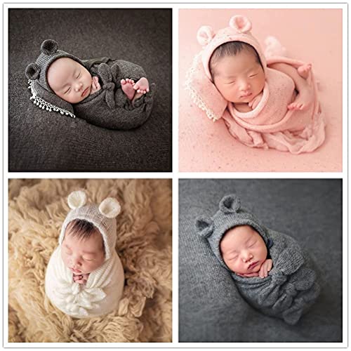 Newborn Baby Boy Girl Photography Props Bow Wrap, Posing Aid, Hat and Blanket Set of 4 Pcs - color: Dark Yellow