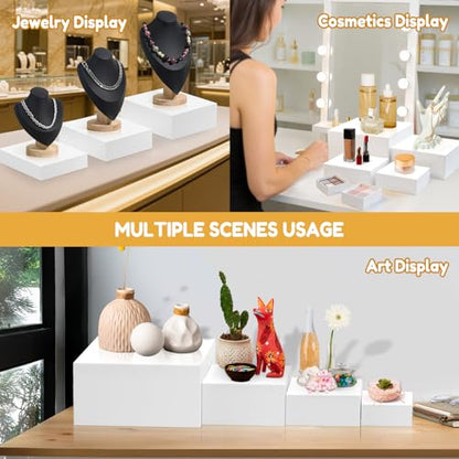 10PCS Buffet Risers, Food Risers for Buffet Table, Acrylic White Cube Box with Hollow Bottoms, Display Stand for Dessert Table Stand Shelf Nesting for Jewelry Show Catering(12"-11"-10"-9"-8"-7"-6"-5")