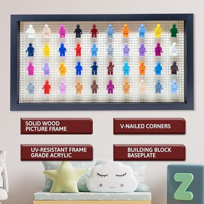 Figurine Display Case 10x20.125 Black Shadow Box for Miniature Figures 10x20.125 Black Wood Shadow Box with White Base to Display Up to 56 Block Figures - color: Black With White Backing, size: 10x20.125