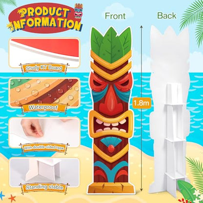 Yalikop 6 Ft Hawaii Tiki Cardboard Cutout Stand Up Photo Prop - Hawaiian Tropical Party Decorations Standee Tiki Totem Foam Board for Garden Yard Sign Decor Summer Luau Photography Background - style: Tiki Style 1