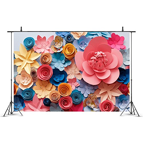 Haoyiyi 8x6ft Colorful Flower Background Romantic 3D Cut Paper Floral Blossom Photography Backdrop Baby Bridal Shower Mother's Day Lovers Valentines Day Wedding Party Decoration Photo Studio Props