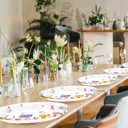 50Pcs Tulip Oval Paper Plates Large 10" x 12" Tulip Lavender Floral Plates Disposable Heavy Duty Butterfly Flower Plates for Spring Mother’s Day Wedding Bridal Shower Decor Birthday Tea Party Supplies - style: 50Pcs Tulip Oval Plates