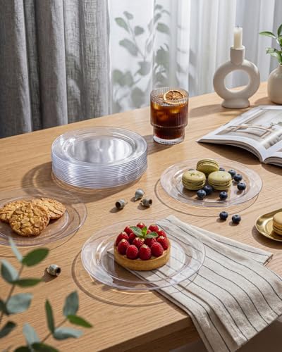 bUCLA 100Pieces Clear Plastic Plates - 6.25inch Premium Hard Disposable Salad/Dessert/Appetizer/Small Cake Plates for Wedding& Party - color: 6.25Inch-100pcs-Clear