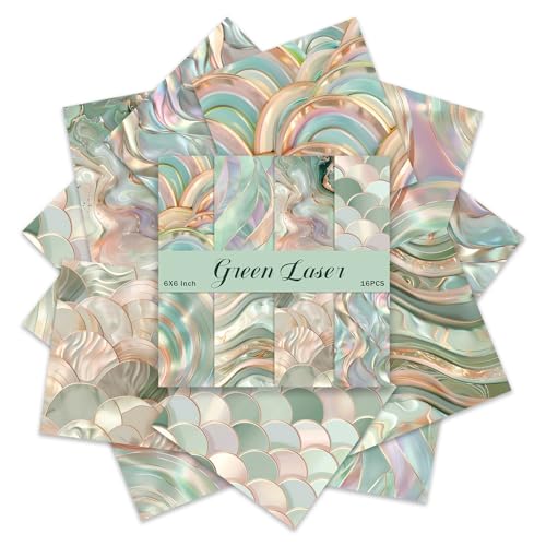 PRSTINCOL Scrapbook Paper,16 Sheets 6x6 Inch Green Laser Style Scrapbook Suppliesr,Single-Sided Vivid Origami Decoupage Paper for Diy Crafts, Card Making, Art Journaling - color: Green Laser