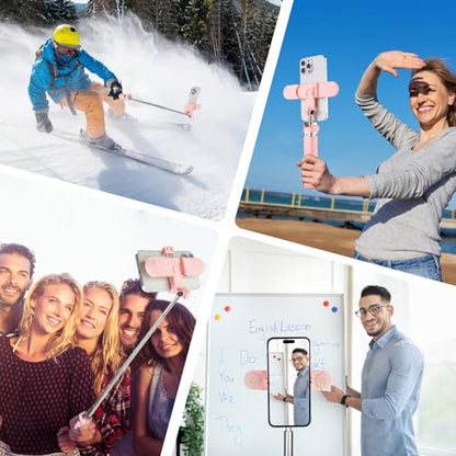 Mini Phone Tripod Stand,MQOUNY 38" Phone Tripod &Selfie Stick with Wireless Rechargeable Remote & Removable Light, Extendable Tripod Stand 360 Rotation Compatible with Phone&Android (MEI-Pink) - color: MEI-Pink