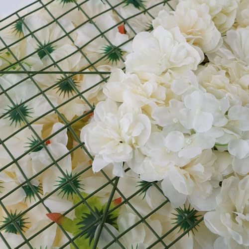 Efavormart Pack of 4 | 13 Sq. Ft. White Champagne Silk Flower Wall Panels, UV Protected 3D Mixed Floral Mat with Peonies and Roses for Wedding Backdrop - color: Champagne