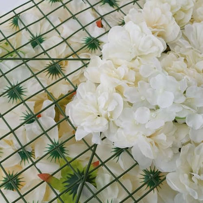 Efavormart Pack of 4 | 13 Sq. Ft. White Champagne Silk Flower Wall Panels, UV Protected 3D Mixed Floral Mat with Peonies and Roses for Wedding Backdrop - color: Champagne