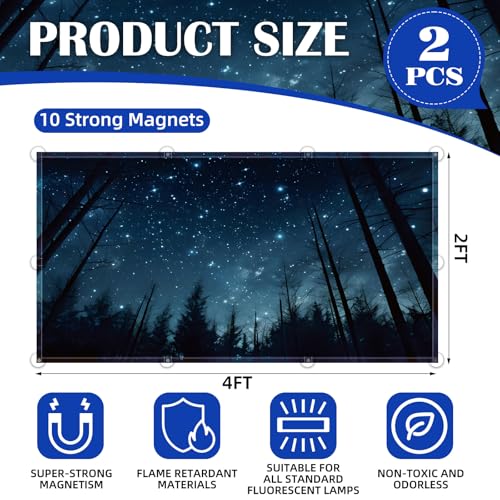 ANGSYLTH 2 Pcs Fluorescent Light Covers - 4 x 2 Feet Covers for Ceiling Lights, Magnetic Light Filters for Classroom, Office, Hospitals, Home (Forests & Starry Sky-2) - color: Forests & Starry Sky-2