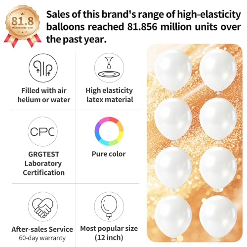 110pcs Pearl White Balloon 12 inch, Pearl white Latex Balloons for Birthday Party Baby Shower Wedding(with 2 Ribbons). - color: A01-pearl White, size: 12inch(normal)