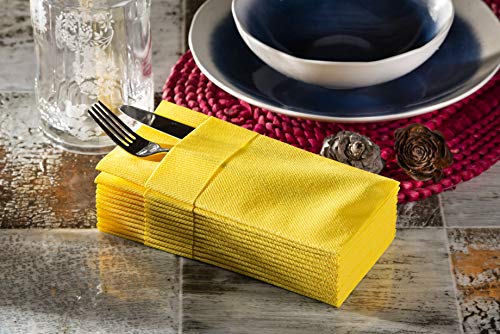 Moyes Home Yellow Disposable Dinner Napkins with Pocket - Linen-Feel Pre-Folded Cloth-Like Paper Napkins for Silverware, Weddings, Dinner Parties, 16x16 in, Pack of 50 - color: Yellow