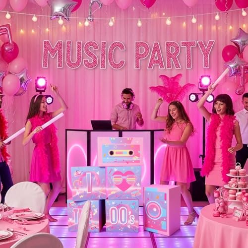 Amyhill 6 Pcs Large 00s Party Decorations Hip Hop Favor Set Paper Party Boxes Novelty Disco Theme Decoration for Retro 2000s 1990s Theme Birthday Neon Disco Music Supplies - style: 00s