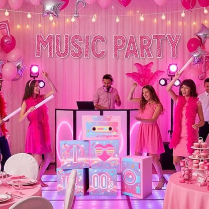 Amyhill 6 Pcs Large 00s Party Decorations Hip Hop Favor Set Paper Party Boxes Novelty Disco Theme Decoration for Retro 2000s 1990s Theme Birthday Neon Disco Music Supplies - style: 00s