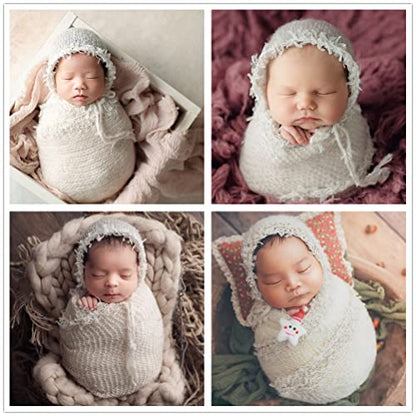 Baby Photography Props Luxurious Lace Hat with Blanket Newborn Photo Shoot Outfits Infant Princess Photos Hats Wrap Set (White) - color: White