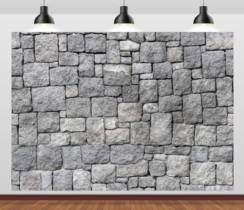 8x8ft Fabric Grey Stone Brick Wall Photography Backdrop Medieval Castle Wall Decor Kids Party Decorations Knight Themed Photo Booth Props Wallpaper - size: 8x8ft