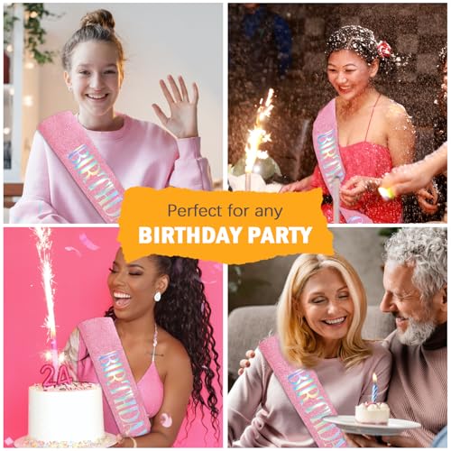 CIEHER Pink Birthday Sash - It's My Birthday - Glitter Fabric Sash for Girls - 62" L x 3.6" W - Adjustable - 1 Count (Pack of 1) - Female - Pink - HAIRBAND - color: Pink