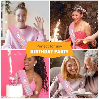 CIEHER Pink Birthday Sash - It's My Birthday - Glitter Fabric Sash for Girls - 62" L x 3.6" W - Adjustable - 1 Count (Pack of 1) - Female - Pink - HAIRBAND - color: Pink