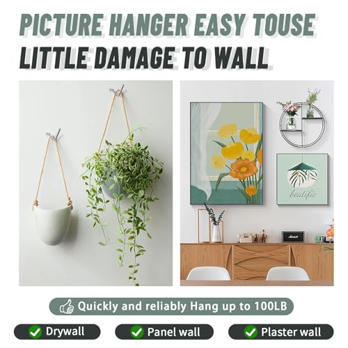 Super Hooks Picture Hanger,Gorilla Hooks - Hang Art, Clock, Shelves, Mirrors, Frames, or Planters for Home and Office Decorations-30pcs - style: Silver