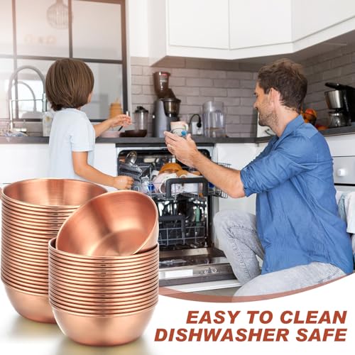 Tanlade 50 Pcs Metal Sauce Bowls 3.2 Inch Round Stainless Steel Seasoning Dishes Cups Mini Saucers Plates Small Sushi Dipping Bowls for Prep Ramekins Kitchen Party Supplies(Rose Gold) - color: Rose Gold