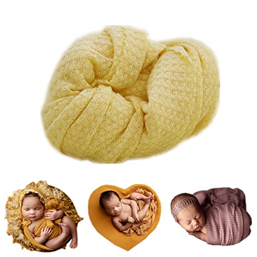 Newborn Photography Props Blanket Wrap Soft Knitted Stretch Baby Boys Girls Photoshoot Prop Cloth (Light Yellow) - color: Light Yellow