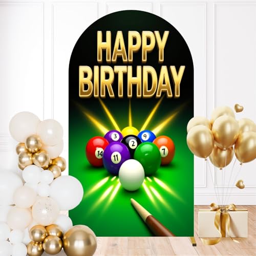 7.2FT Wedding Arch Backdrop Cover Happy Birthday Snooker Contest Beginning Entertainment Game Theme Spandex Fitted Round Top Backdrop Stand Cover for Ceremony Banquet Birthday Party Decoration - color: Color7, size: 7.2FT x 4FT