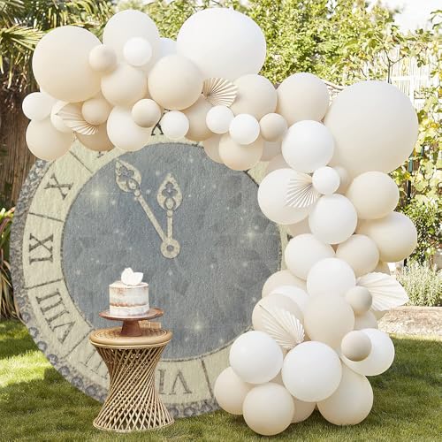 5x5ft Happy New Year 2025 Round Backdrop Cover for New Year Eve Party, Family Party Celebration, Photography Background - color: Grey Blue, size: 5x5ft-Diameter