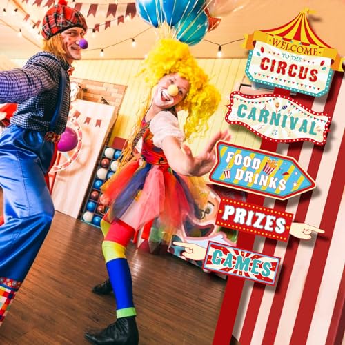 Hooqict 20 Pieces Carnival Decorations Circus Theme Party Directional Signs Carnival Party Signs Welcome to The Circus for Kids Carnival Birthday Party Decorations Supplies - style: Carnival