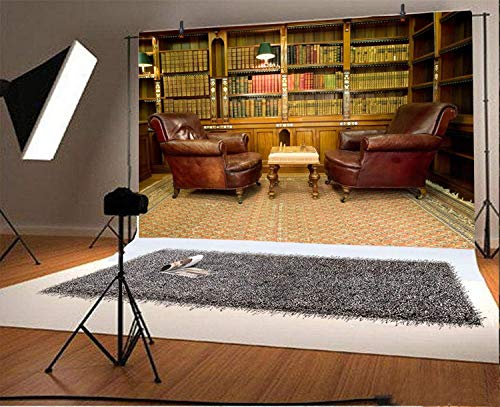 AOFOTO 10x6.5ft Vintage Luxury Study Bookshelf Backdrop Photography Home Office Two Sofa Business Conversation Room Bookcase Retro Style Shelves Bookrack Background for Videos YouTube Photos Prop - size: 10x6.5ft