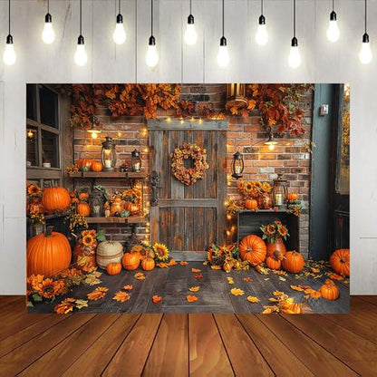 Mocsicka Fall Backdrop for Photography 7x5ft Autumn Pumpkin Decorations for Thanksgiving Party Fall Festival Maple Leaves Background Backdrop Photo Booth Props - size: 7x5ft