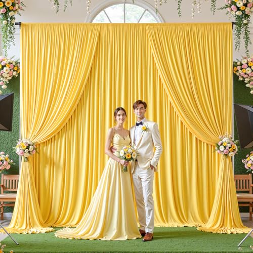 8ftx10ft Wrinkle Free Yellow Backdrop Curtain - 10 Feet Photography Backdrop Drapes, Silky Polyester Back Drop Cloth for Wedding Baby Shower Balloon Arch Background - color: Yellow, size: 8FTx10FT (W4'xH10', 2 Panels)