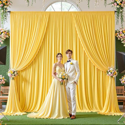 8ftx10ft Wrinkle Free Yellow Backdrop Curtain - 10 Feet Photography Backdrop Drapes, Silky Polyester Back Drop Cloth for Wedding Baby Shower Balloon Arch Background - color: Yellow, size: 8FTx10FT (W4'xH10', 2 Panels)