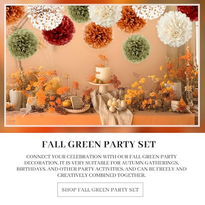 NICROLANDEE Fall Party Decorations, 12 PCS Pumpkin Orange Burgundy Sage Green Ivory Tissue Pom Poms Thanksgiving Decor for Home, Wedding, Birthday, Autumn Harvest Party Supplies - style: Fall