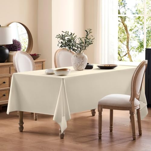 Faux Linen Tablecloths for Rectangle Tables, Burlap Textured Table Cloths Washable Farmhouse Table Cover Water Resistant for Dining, Wedding, Outdoor(Beige, 60"×120") - color: Beige, size: 60" x 120" (Rectangular)