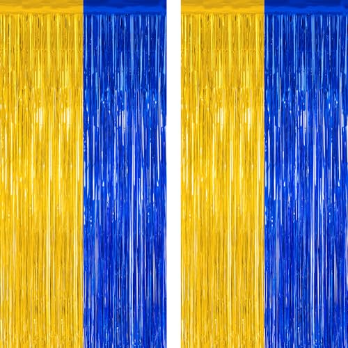 2 Pack Graduation Backdrop, 3.28 FT x 7.05 FT Class of 2026 Decorations, Blue Gold Fringe Curtains Tinsel Backdrop Party Streamer, Metallic Blue and Gold Graduation Decorations 2026 - color: Blue Gold, size: 2 PCS