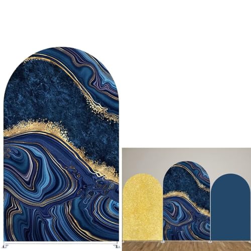 Blue Marble Round Top Arched Fabric Backdrop Covers,3x6.5ft Double-Sided Arch Stand Cover for Birthday Wedding Baby Shower Party Decoration(Only Cover) - color: Kp-gx-751, size: 3ftx6.5ft (Cover Only)